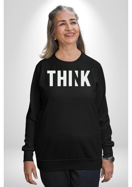 Think Düşünmek Erkek Kadın Unisex Dijital Baskılı Siyah Sweatshirt