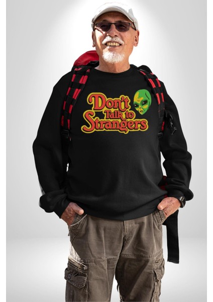Uzaylı Yabancılarla Konuşma Erkek Kadın Unisex Dijital Baskılı Siyah Sweatshirt