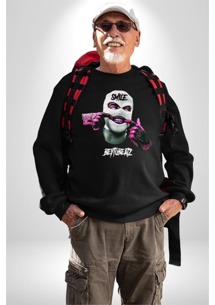 Bonanza Gülen Surat Gangster Erkek Kadın Unisex Dijital Baskılı Siyah Sweatshirt