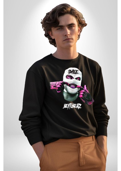 Bonanza Gülen Surat Gangster Erkek Kadın Unisex Dijital Baskılı Siyah Sweatshirt