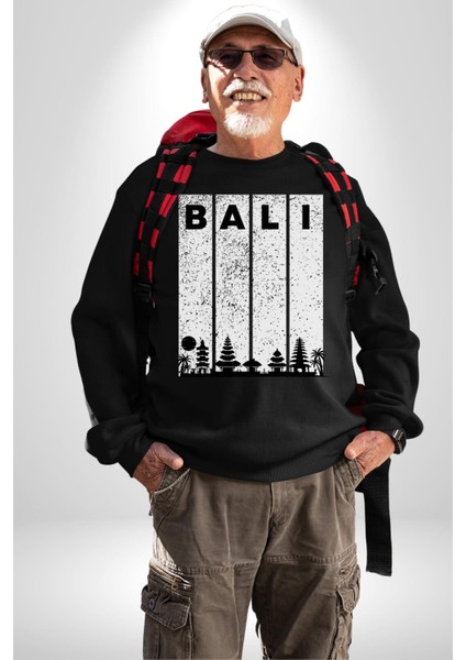 Bali Endonezya Erkek Kadın Unisex Dijital Baskılı Siyah Sweatshirt