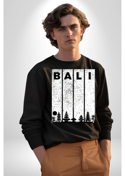 Bali Endonezya Erkek Kadın Unisex Dijital Baskılı Siyah Sweatshirt