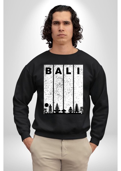 Bali Endonezya Erkek Kadın Unisex Dijital Baskılı Siyah Sweatshirt