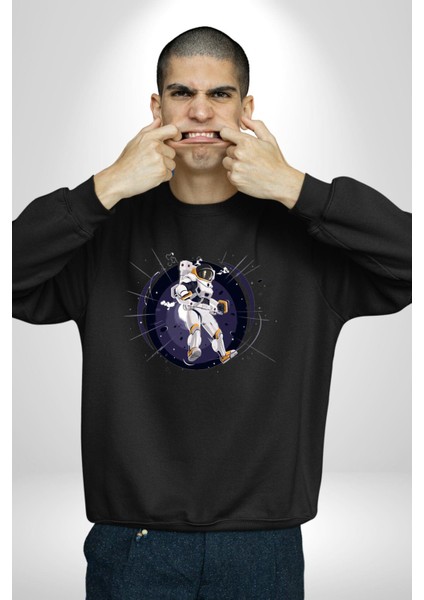 Nasa Astronaut Uzay Zıplaması Erkek Kadın Unisex Dijital Baskılı Siyah Sweatshirt