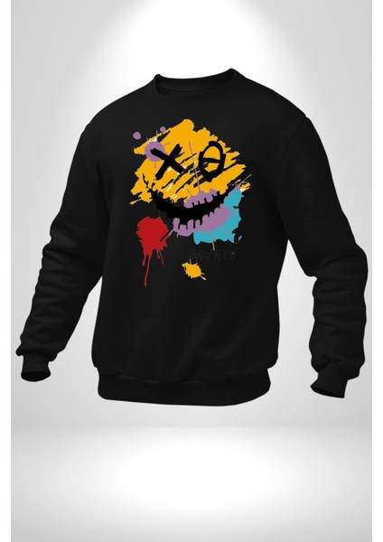 Smile Mood Xox Gülümseme Ruhu Erkek Kadın Unisex Dijital Baskılı Siyah Sweatshirt