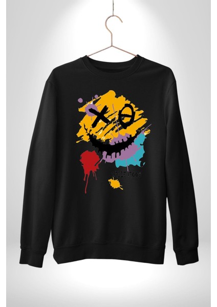 Smile Mood Xox Gülümseme Ruhu Erkek Kadın Unisex Dijital Baskılı Siyah Sweatshirt