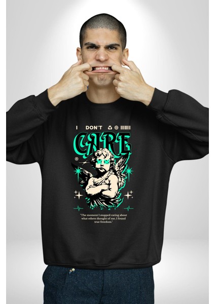 Aşk Tanrısı Gerçek Özgürlüğü Bulma Erkek Kadın Unisex Dijital Baskılı Siyah Sweatshirt