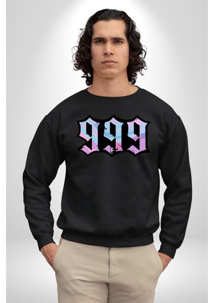 999 Bir Sonuç Bir Bitişi Simgeler Erkek Kadın Unisex Dijital Baskılı Siyah Sweatshirt