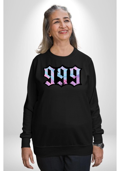 999 Bir Sonuç Bir Bitişi Simgeler Erkek Kadın Unisex Dijital Baskılı Siyah Sweatshirt