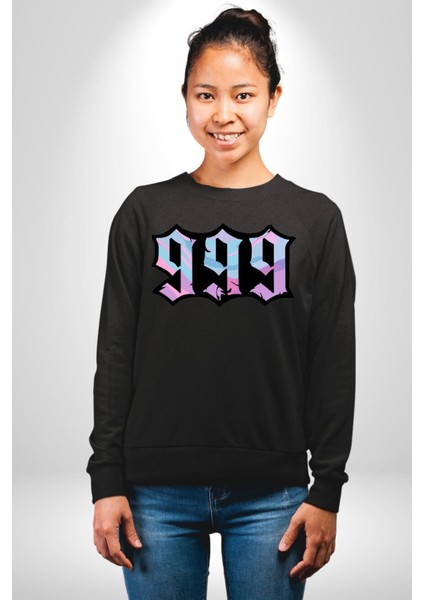 999 Bir Sonuç Bir Bitişi Simgeler Erkek Kadın Unisex Dijital Baskılı Siyah Sweatshirt