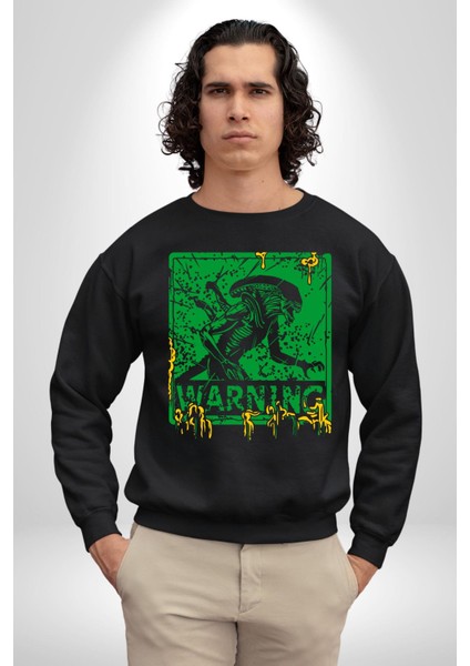Alien Uzaylı Aranıyor Erkek Kadın Unisex Dijital Baskılı Siyah Sweatshirt