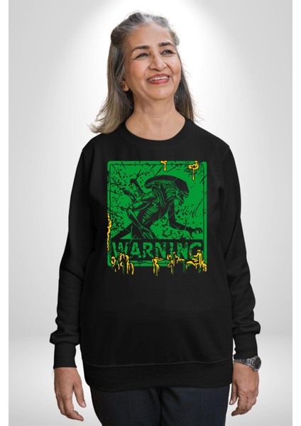 Alien Uzaylı Aranıyor Erkek Kadın Unisex Dijital Baskılı Siyah Sweatshirt