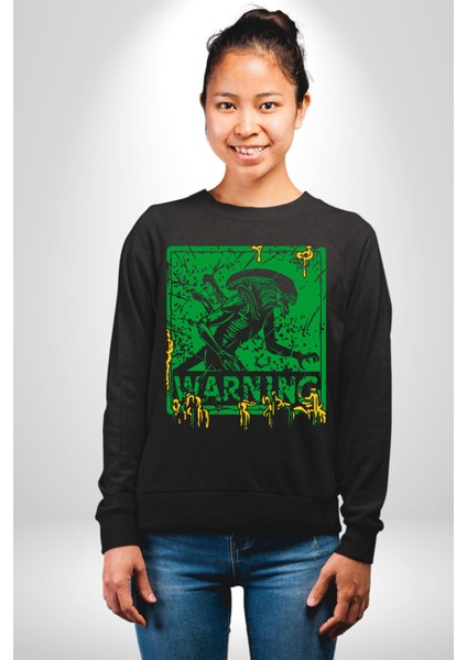 Alien Uzaylı Aranıyor Erkek Kadın Unisex Dijital Baskılı Siyah Sweatshirt