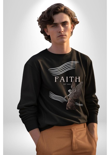Inanç Çocuk Melek Erkek Kadın Unisex Dijital Baskılı Siyah Sweatshirt
