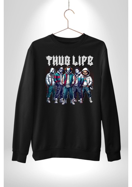 Korku Sineması Korku Kahramanları Haydut Hayatı Erkek Kadın Unisex Dijital Baskılı Siyah Sweatshirt