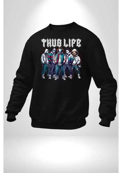 Korku Sineması Korku Kahramanları Haydut Hayatı Erkek Kadın Unisex Dijital Baskılı Siyah Sweatshirt