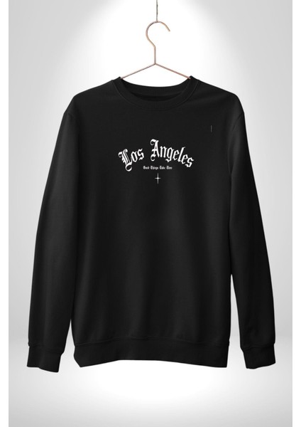 Los Angeles Sokak Tarzı Erkek Kadın Unisex Dijital Baskılı Siyah Sweatshirt