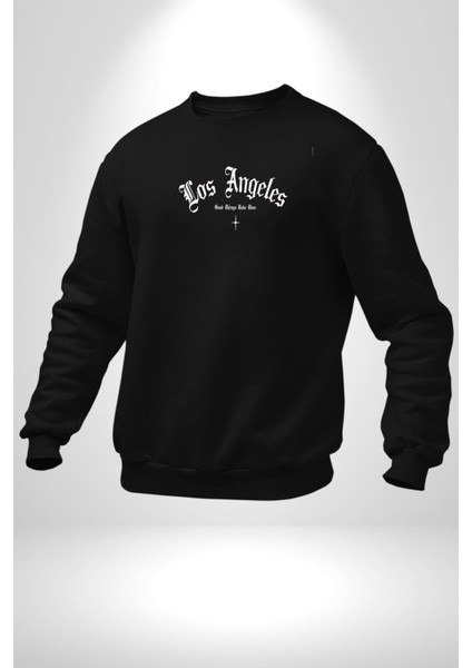 Los Angeles Sokak Tarzı Erkek Kadın Unisex Dijital Baskılı Siyah Sweatshirt