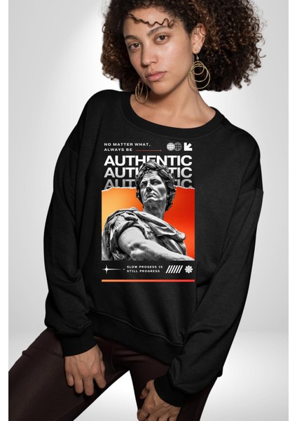 Julius Sezar Antil Heykel Erkek Kadın Unisex Dijital Baskılı Siyah Sweatshirt