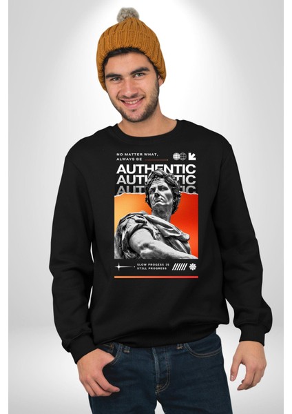 Julius Sezar Antil Heykel Erkek Kadın Unisex Dijital Baskılı Siyah Sweatshirt