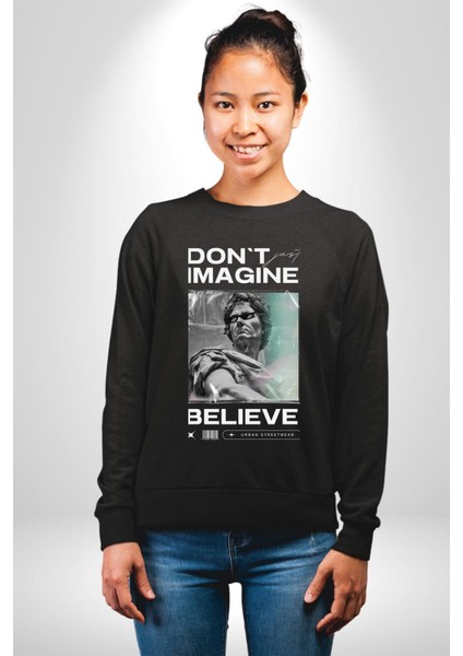 Hayal Etneyin Zeus Inanıyor Sokak Stili Erkek Kadın Unisex Dijital Baskılı Siyah Sweatshirt