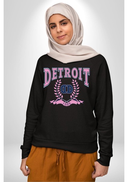 Detroit Kampüs Erkek Kadın Unisex Dijital Baskılı Siyah Sweatshirt