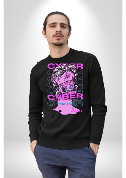 Siber Sokak Stili Erkek Kadın Unisex Dijital Baskılı Siyah Sweatshirt