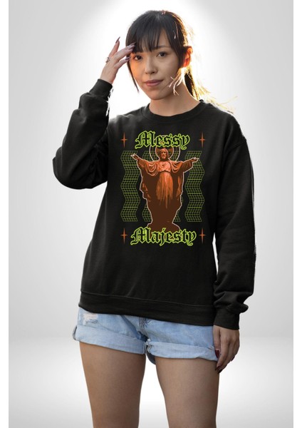 Dağınık Majestileri Hıristiyan Sokak Stili Erkek Kadın Unisex Dijital Baskılı Siyah Sweatshirt