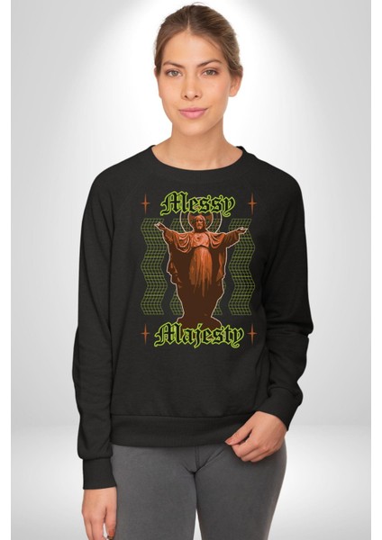Dağınık Majestileri Hıristiyan Sokak Stili Erkek Kadın Unisex Dijital Baskılı Siyah Sweatshirt
