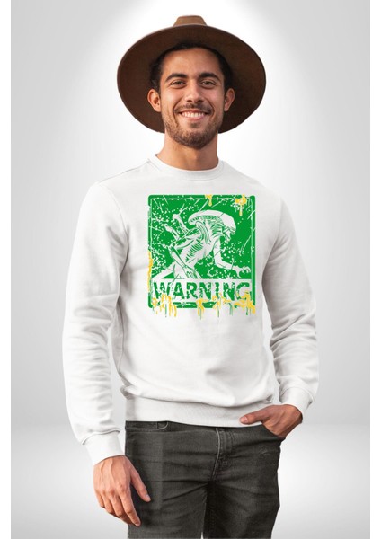 Alien Uzaylı Aranıyor Erkek Kadın Unisex Dijital Baskılı Beyaz Sweatshirt