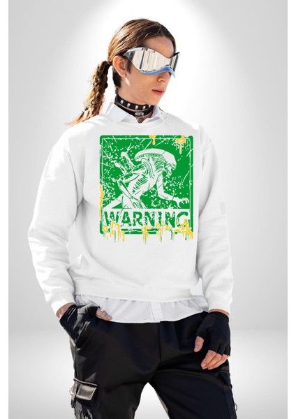 Alien Uzaylı Aranıyor Erkek Kadın Unisex Dijital Baskılı Beyaz Sweatshirt