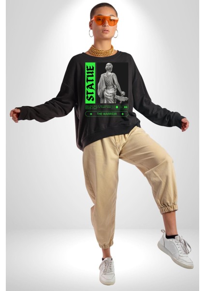 Sokak Sitili Heykel Kadın Savaşcı Erkek Kadın Unisex Dijital Baskılı Siyah Sweatshirt fiyatları