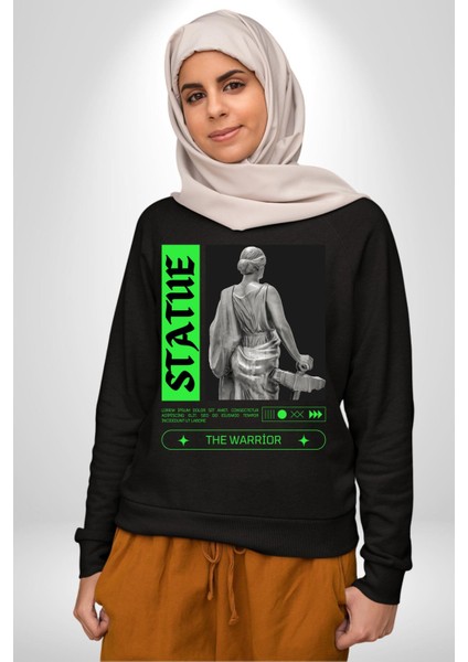 Sokak Sitili Heykel Kadın Savaşcı Erkek Kadın Unisex Dijital Baskılı Siyah Sweatshirt modelleri