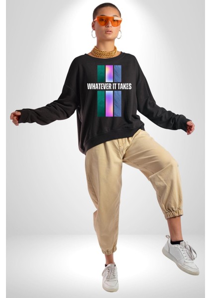 Ne Gerekiyorsa Onu Yap Renk Kartelası Erkek Kadın Unisex Dijital Baskılı Siyah Sweatshirt