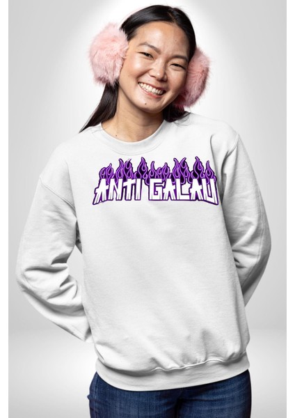 Anti Galau Erkek Kadın Unisex Dijital Baskılı Beyaz Sweatshirt
