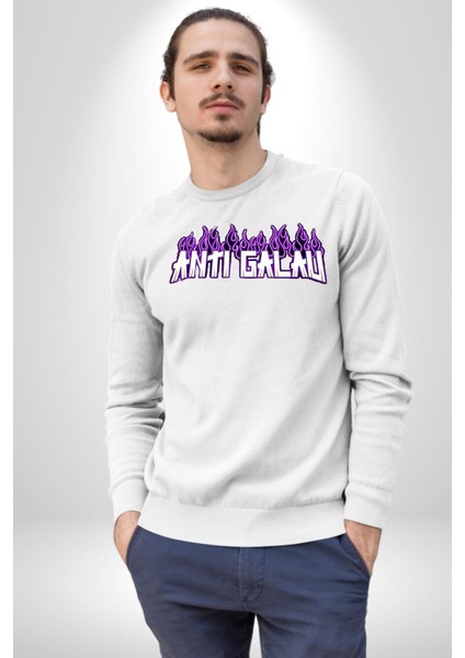 Anti Galau Erkek Kadın Unisex Dijital Baskılı Beyaz Sweatshirt