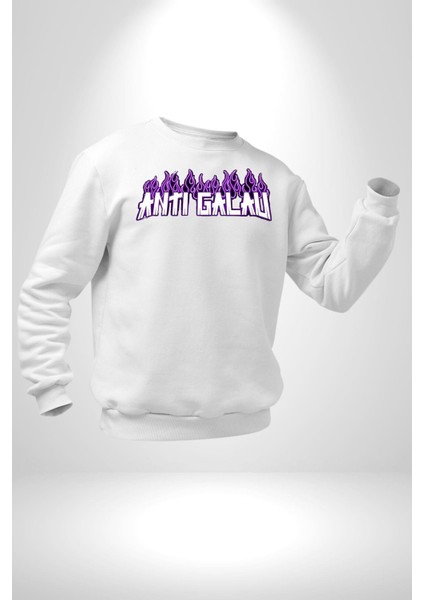 Anti Galau Erkek Kadın Unisex Dijital Baskılı Beyaz Sweatshirt