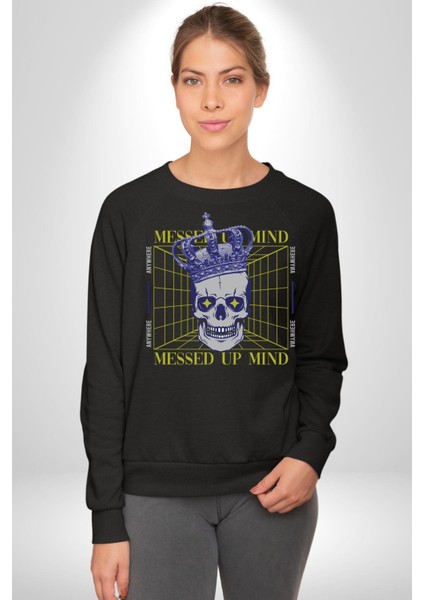 Adil Zihin Karışın Zihin Kral Iskelet Erkek Kadın Unisex Dijital Baskılı Siyah Sweatshirt