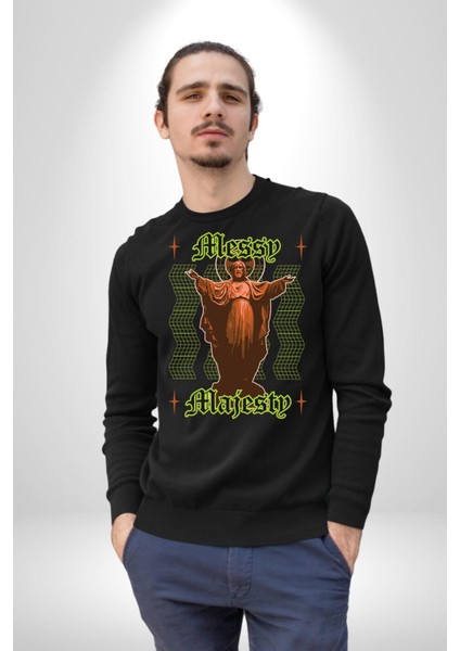 Dağınık Majestileri Hıristiyan Sokak Stili Erkek Kadın Unisex Dijital Baskılı Siyah Sweatshirt