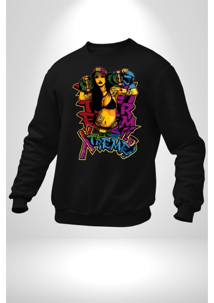Kayakcı Kız Erkek Kadın Unisex Dijital Baskılı Siyah Sweatshirt