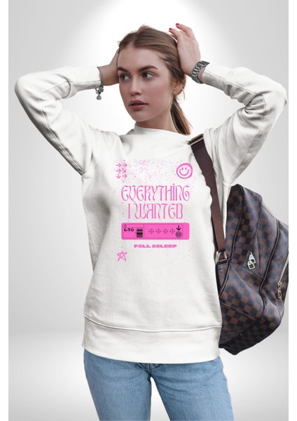 Istediğim Şey Uykuda Kalmak Erkek Kadın Unisex Dijital Baskılı Beyaz Sweatshirt