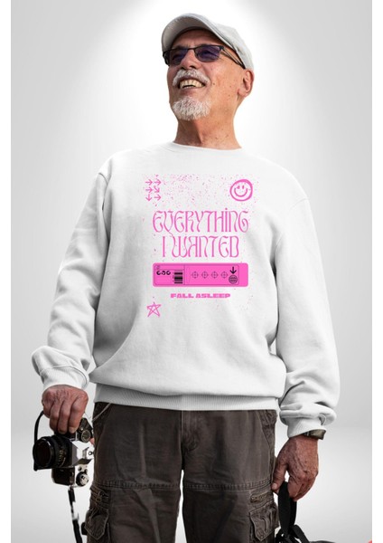 Istediğim Şey Uykuda Kalmak Erkek Kadın Unisex Dijital Baskılı Beyaz Sweatshirt fiyatları