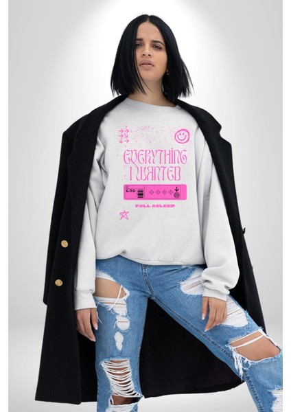 Istediğim Şey Uykuda Kalmak Erkek Kadın Unisex Dijital Baskılı Beyaz Sweatshirt modelleri