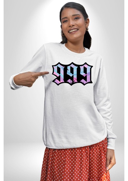 999 Bir Sonuç Bir Bitişi Simgeler Erkek Kadın Unisex Dijital Baskılı Beyaz Sweatshirt