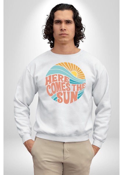 Yaz Tatili Güneş Geldi Tema Erkek Kadın Unisex Dijital Baskılı Beyaz Sweatshirt indirimleri