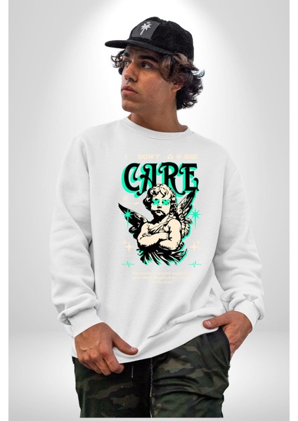 Aşk Tanrısı Gerçek Özgürlüğü Bulma Erkek Kadın Unisex Dijital Baskılı Beyaz Sweatshirt