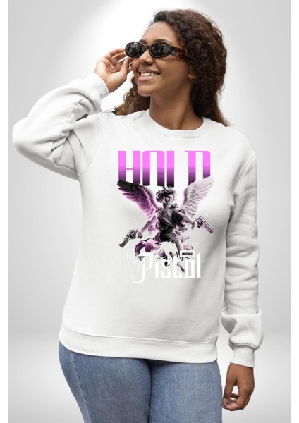 Sokak Stili Katil Aşk Meleği Erkek Kadın Unisex Dijital Baskılı Beyaz Sweatshirt
