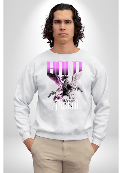 Sokak Stili Katil Aşk Meleği Erkek Kadın Unisex Dijital Baskılı Beyaz Sweatshirt