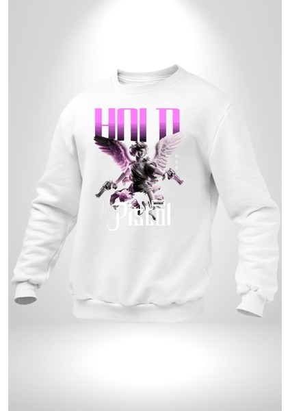 Sokak Stili Katil Aşk Meleği Erkek Kadın Unisex Dijital Baskılı Beyaz Sweatshirt