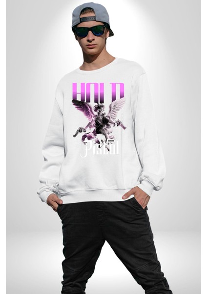 Sokak Stili Katil Aşk Meleği Erkek Kadın Unisex Dijital Baskılı Beyaz Sweatshirt